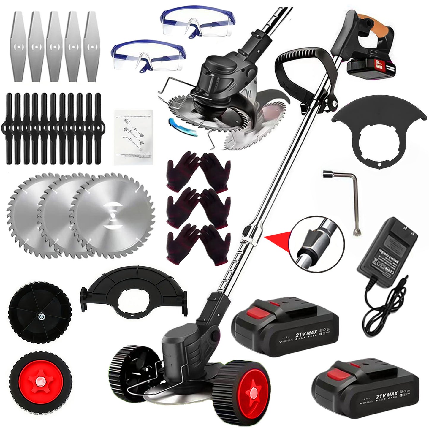 21V Elektrisk Grästrimmer med Hjul – Batteridriven & Sladdlös