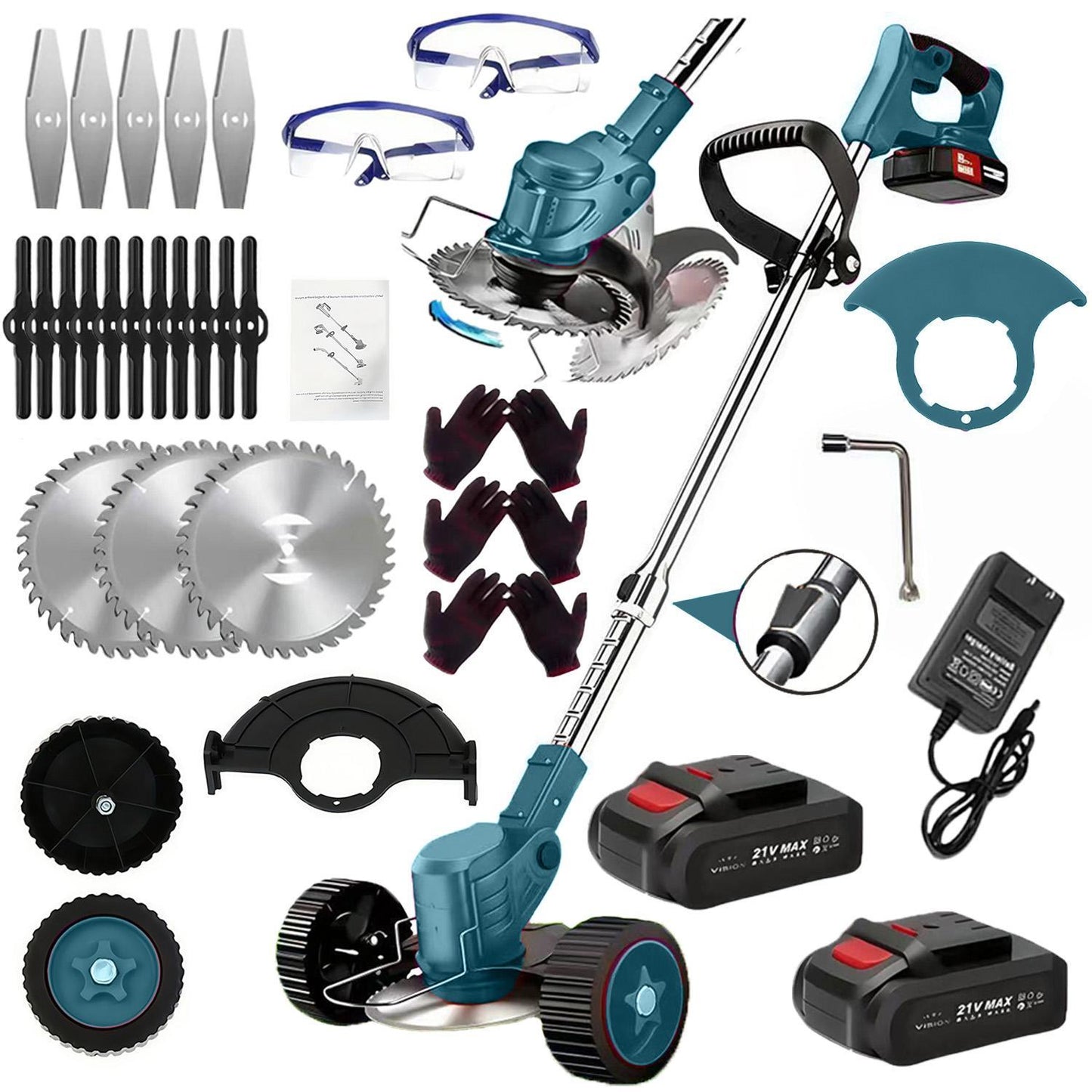 21V Elektrisk Grästrimmer med Hjul – Batteridriven & Sladdlös